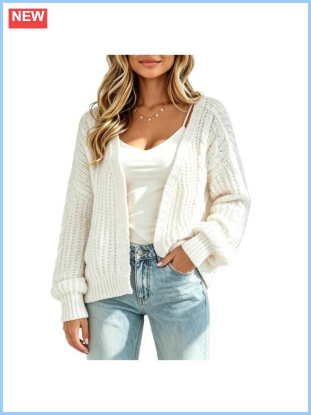 Chunky Cable Knit Open Front Cropped Cardigan Long Sleeve Loose Fit